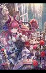  :o apple arm_support bangs blue_eyes bow building candle candlestand commentary_request curtains day deer deer_head detached_sleeves diamond_(shape) dragon_horns dragon_tail dress elizabeth_bathory_(fate) elizabeth_bathory_(fate)_(all) fate/extra fate/extra_ccc fate_(series) flower food frills fruit glint goblet hair_ornament hand_on_own_chest heart heart_hair_ornament highres horns indoors knees_together_feet_apart lens_flare letterboxed long_hair looking_at_viewer open_mouth open_window pink_bow pink_flower pink_hair pink_rose plaid plaid_skirt pointy_ears red_flower red_rose rose sitting skirt solo sunlight sword tail tail_bow torino_akua tower town weapon window wrist_cuffs 