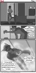  2017 alejandro anthro balls bottomless canine clothed clothing comic conditional_dnp dialogue digital_media_(artwork) doberman dog dog-bone english_text fur hair male mammal nude patreon penis solo text 