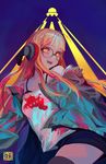  brown_eyes fur_trim glasses godsh0t headphones jacket long_hair looking_at_viewer open_clothes open_jacket open_mouth orange_hair persona persona_5 sakura_futaba solo thighhighs 