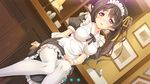  apron black_hair blush dutch_angle game_cg hair_ribbon headdress indoors koinosu_ichacolize long_hair maid_apron maid_headdress official_art open_mouth purple_eyes ribbon short_sleeves solo takeya_masami wrist_cuffs yoshino_ichika 