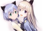  animal_ears cat_ears eila_ilmatar_juutilainen green_eyes multiple_girls nannacy7 open_mouth purple_eyes sanya_v_litvyak silver_hair simple_background smile strike_witches world_witches_series 
