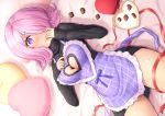  apron bed blush breasts candy chocolate cleavage dress fate/grand_order fate_(series) heart mash_kyrielight necklace oyaji-sou pink_hair purple_eyes ribbons short_hair valentine 
