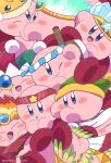  beam_kirby blue_eyes commentary_request cutter_kirby fire fire_kirby hammer_kirby happy highres ice_kirby kirby kirby_(series) no_humans one_eye_closed open_mouth plasma_kirby roku_(rokkrn) smile sword_kirby v-shaped_eyes wing_kirby 