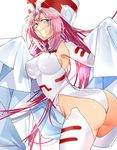  1girl artist_request ass blue_eyes blush breasts cape gloves houshin_engi large_breasts long_hair open_mouth pink_hair shiny shiny_skin smile so_dakki solo thighhighs tight very_long_hair white_gloves 