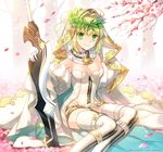  aestus_estus ahoge bangs belt blonde_hair breasts bridal_veil chain closed_mouth commentary_request detached_collar detached_sleeves eyebrows_visible_through_hair fate/extra fate/extra_ccc fate/grand_order fate_(series) green_eyes hair_intakes leotard lock loose_belt medium_breasts nero_claudius_(bride)_(fate) nero_claudius_(fate)_(all) outdoors padlock petals pixiv_id puffy_detached_sleeves puffy_sleeves sidelocks sitting smile solo thighhighs trianon veil watermark web_address white_legwear white_leotard white_sleeves wreath yokozuwari 