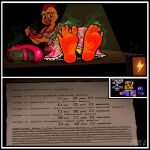  4_toes absurd_res anthro avian beak bear bird black_border blarf022 blush bodily_fluids border breasts chica_(fnaf) chica_(the_urge_within) chicken cleavage clothed clothing dirty dirty_feet dress embarrassed english_text feathers feet feet_up female female_focus five_nights_at_freddy's foot_focus foot_on_table footwear furniture galliform hi_res holding_clothing holding_footwear holding_object holding_shoes humanoid kinx_(blarf022) male mammal musk phasianid scottgames shoes shoes_removed smelly smelly_feet smelly_shoes soles solo_focus stink_fumes sweat sweatdrop table text toes yellow_body yellow_feathers 