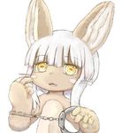  artist_request brown_eyes furry handcuffed made_in_aybss nanachi_(made_in_aybss) open_mouth rabbit smile white_hair 