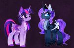  blue_eyes blue_fur cosmic_hair cutie_mark duo equine feathered_wings feathers female feral friendship_is_magic fur hooves horn magnaluna mammal my_little_pony princess_luna_(mlp) purple_eyes purple_feathers purple_fur smile twilight_sparkle_(mlp) winged_unicorn wings 