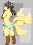  4_tails artist_request black_hair fox furry multiple_tails panties ponytail shirtless 