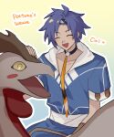  1boy 1other blue_hair blue_hoodie cai_(fire_emblem) dark-skinned_male dark_skin fire_emblem fire_emblem:_fortune's_weave highres hood hood_down hoodie piyotto22 two-tone_hoodie white_hoodie yellow_eyes 