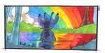  2008 4_arms alien antennae back_markings back_spines blue_fur border cloud disney donryu experiment_(species) fur grass head_tuft hi_res lilo_and_stitch markings multi_arm multi_limb notched_ear peaceful puddle rainbow rear_view signature sky small_tail stitch traditional_media_(artwork) tree tuft 