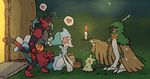  basket candle candlelight crescent_moon decidueye door fang gen_7_pokemon heart holding holding_basket incineroar mimikyu moon open_door outdoors paper_bag pokemon pokemon_(creature) pokemon_(game) pokemon_sm primarina shiwo_(siwosi) smile star sweat sweating_profusely trick_or_treat 