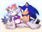 2023 4:3 anthro big_feet big_hands bikini blaze_the_cat blue_body blueseamoon blush body_blush breast_blush breasts cheek_tuft cleavage clothed clothing countershade_arms countershade_torso countershading dipstick_tail domestic_cat duo eulipotyphlan eyelashes eyewear eyewear_on_head face_blush facial_tuft feet felid feline felis female forehead_gem gem green_eyes hair_down hedgehog hi_res male mammal markings navel pawpads paws pointy_ears purple_body sega sonic_the_hedgehog sonic_the_hedgehog_(series) sunglasses sunglasses_on_head swimwear tail tail_markings tuft two-piece_swimsuit yellow_eyes