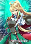  ange_vierge ascot belt blonde_hair breasts cape dress gloves green_eyes highres large_breasts long_hair long_sleeves open_mouth ponytail skirt solo toru_k uniform very_long_hair white_gloves 