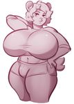 anthro bear big_breasts breasts clothed clothing dickgirl huge_breasts intersex looking_at_viewer mammal mochi-squish monochrome overweight panda smile solo 