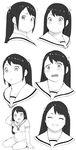  3: :o ^_^ accio bangs blush closed_eyes closed_mouth collarbone expressions facing_viewer greyscale grin highres long_hair looking_at_viewer monochrome multiple_views open_mouth original plump school_uniform serafuku sidelocks sitting smile sweatdrop tanuma_miyuki teeth thighs two_side_up upper_body yokozuwari 