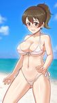  1girl beach bikini blush breasts girls_und_panzer kaiduka_akuta koyama_yuzu large_breasts solo white_bikini 