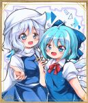  2girls absurdres blue_eyes blue_hair cirno commentary_request hair_ribbon highres letty_whiterock long_sleeves looking_at_another multiple_girls ribbon scarf shirt short_hair takojiru touhou triangular_headpiece white_hair white_scarf white_shirt 