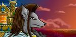  2015 anthro canine digital_media_(artwork) fur hair king long_hair male mammal plutan royalty sea sellon sky solo sunset water wolf 
