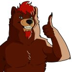 1:1 absurd_res alpha_channel anthro bear bearded brown_bear brown_body brown_fur chest_tuft front_view fur gesture grey_eyes grizzly_bear hair hallamo_h hand_gesture happy hi_res male male_anthro mammal mohawk red_hair solo sticker teeth_showing thumbs_up tuft ursine