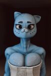 animated anthro blender_(artwork) blue_body blue_skin breast_squish breasts cartoon_network cleavage clothed clothing digital_media_(artwork) domestic_cat felid feline felis female hi_res iglooder mammal nicole_watterson solo squish the_amazing_world_of_gumball towel wet