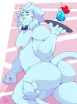  4_fingers anthro blue_fur bow_tie butt eyewear featureless_crotch felid fur green_eyes lion male mammal monocle nipples nude pantherine rear_view signature snow_(tas) solo thecaptainteddy tokyo_afterschool_summoners video_games 