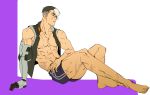  1boy abs barefoot black_hair hyakujuu-ou_golion iria59 male_focus multicolored_hair muscle open_clothes prosthesis scar solo streaked_hair takashi_shirogane undercut voltron:_legendary_defender white_hair 