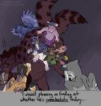 2_faces 2_tails alien ambiguous_gender anal anal_penetration anal_vore anus canid canine canis english_text felid feline feral fur group herpestid hi_res low-angle_view male male_penetrated mammal maned_wolf markings meerkat multi_face multi_snout multi_tail open_mouth partially_inside penetration pouch_(anatomy) puppyratcat rodent serval simple_background size_difference smile spots spotted_body surprise_buttsex surprised tail text vore wings worm's-eye_view xangen xog