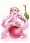  1girl animal bare_shoulders bird blush boots cherry_blossom_print cherry_blossoms cherry_hair_ornament collared_shirt commentary_request detached_sleeves falling_petals fingernails floral_print food-themed_hair_ornament full_body green_bird hair_between_eyes hair_ornament hatsune_miku headset highres long_hair long_sleeves looking_at_viewer miniskirt momoirone nail_polish necktie open_mouth petals pink_boots pink_eyes pink_hair pink_nails pink_necktie pink_skirt pink_sleeves pleated_skirt sakura_miku shirt simple_background skirt sleeveless sleeveless_shirt smile solo thick_thighs thigh_boots thighs twintails very_long_hair vocaloid white_background wide_sleeves zettai_ryouiki 