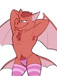  anthro armpit_hair bat clothed clothing crossdressing elfein looking_at_viewer male mammal smile solo tongue tongue_out wings 