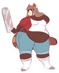  anthro breasts clothed clothing female hair mammal mirror mochi-squish navel obese overweight red_panda smile solo standing 