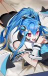  1girl argostars_-_glorious_adra blue_hair border breasts coat commentary_request duel_monster hair_between_eyes high_ponytail highres leotard long_hair ponytail purple_eyes renirum_14 scouter small_breasts smile solo white_border white_coat white_leotard yu-gi-oh! 