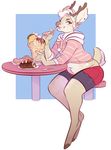  anthro cervine clothed clothing deer dessert food girly ice_cream looking_at_viewer male mammal mochi-squish overweight sitting smile 