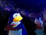 antarctic_adventure apple avian beak bird blue_body blue_feathers feathers food fruit holding_object male multicolored_body penguin penta_(antarctic_adventure) plant sculpture statue two_tone_body white_body white_feathers