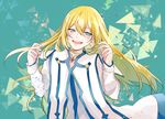  1girl blonde_hair blue_eyes blush capelet collet_brunel dress jewelry long_hair open_mouth tales_of_(series) tales_of_symphonia 