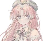  1girl blue_eyes braid chinese_clothes collared_shirt expressionless green_vest hat hat_ornament hong_meiling long_hair looking_at_viewer red_hair sasami_(shiroi_fuwafuwa) shirt short_sleeves side_braids solo star_(symbol) star_hat_ornament touhou twin_braids upper_body vest white_background white_shirt 