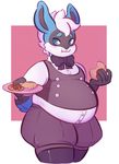  anthro belly big_belly blush bow_tie clothed clothing food hair lagomorph male mammal mochi-squish overweight rabbit solo 