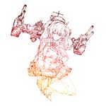  beret binoculars cannon double-breasted epaulettes full_body gloves gradient_filter gurin33 hat kantai_collection kashima_(kantai_collection) kneeling long_hair looking_at_viewer mast monochrome rigging simple_background sketch solo turret twintails white_background 