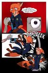  2017 akiric anthro bulletproof_vest canine clothed clothing comic dialogue disney drugs duo english_text female fox gun handgun holster judy_hopps kick lagomorph male mammal necktie nick_wilde pistol police_uniform rabbit ranged_weapon street_lamp text uniform utility_belt weapon zootopia 