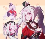  1girl 2875_ple butterfly-shaped_pupils clothing_cutout diamond_(shape) diamond_facial_mark diamond_on_cheek facial_mark hashtag-only_commentary hat hat_ornament heart heart_facial_mark heart_on_cheek highres honkai:_star_rail honkai_(series) mark_under_both_eyes mini_hat mini_top_hat one_eye_closed rabbit_ear_headwear rabbit_hat_ornament red_streaks shoulder_cutout smile solo sparkle_(honkai:_star_rail) sparxie_(honkai:_star_rail) symbol-shaped_pupils top_hat 