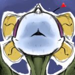 arrow_through_heart blush close-up elemental_creature female first_person_view flora_fauna heart_symbol lips looking_at_viewer looking_down love low-angle_view mario_bros nintendo not_furry piranha_plant plant purple_stripes simple_background solo stripes thick_lips white_face yaginoko yellow_petals