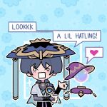  1boy aracanthus38633 armor black_shorts blank_eyes blue_background blue_cape blue_gem blue_hat blue_jingasa blunt_ends blush bodysuit bridal_gauntlets cape choppy_bangs crystal_ball english_text floral_background furisode gem genshin_impact gold gold_ring gold_trim grey_bodysuit grey_bridal_gauntlets grey_hair grey_kimono hand_up hat heart highres japanese_armor japanese_clothes jingasa juban kimono kote kurokote looking_at_viewer male_focus mandarin_collar middle_ring open_clothes open_hands open_kimono open_mouth purple_hat rectangular_mouth scaramouche_(genshin_impact) short_sleeves shorts shoulder_peek side_cape solo speech_bubble spoken_heart straight-on upper_body v-shaped_eyebrows vision_(genshin_impact) wanderer_(genshin_impact) weapon_request white_eyes white_kimono white_mouth white_sleeves witch_hat 