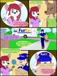  anthro clothed clothing comic dialogue digital_media_(artwork) doctor duo english_text female fur green_eyes hair hi_res kammypup kammypup_(artist) mammal red_hair simple_background smile speech_bubble text 