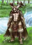  armguards armor brown_hair cape clothing garif grass hair male mask muscular solo tagme toes tree tribal_clothing vesenia water 