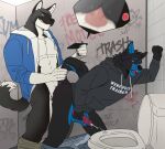 abs anal anal_orgasm anal_penetration anthro anthro_on_anthro anthro_penetrated anthro_penetrating anthro_penetrating_anthro aroused aroused_by_another aroused_face aroused_male aroused_smile ass_up barazoku bathroom biceps big_muscles big_pecs black_body black_fur blue_body blue_clothing blue_eyes blue_fur blue_jacket blue_topwear bodily_fluids bottomwear bottomwear_around_legs bottomwear_down brown_bottomwear brown_clothing brown_pants canid canine canis cellphone clothed clothed_sex clothing clothing_around_legs cum cum_from_penis cum_while_penetrated cumming_from_anal_sex cumming_from_penetration cumshot doggystyle domestic_dog dominant dominant_anthro dominant_male domination/submission drawstring drawstring_hoodie drawstring_jacket drawstring_topwear duo ejaculation electronics erection erection_while_penetrated fondling_penis from_behind_position fur genital_fluids genitals graffiti grey_body grey_bottomwear grey_clothing grey_fur grey_hoodie grey_pants grey_sweater grey_topwear grin grinning_at_partner hand_on_penis hands-free hi_res holding_cellphone holding_erection holding_object holding_penis holding_phone holding_tail hoodie humping jacket looking_pleasured male male/male male_penetrated male_penetrating male_penetrating_male mammal manhandling manly masturbating_while_penetrated masturbation muscular muscular_anthro muscular_arms muscular_male muscular_thighs nipples norules_inmyrancho orgasm orgasm_face pants pants_around_legs pants_down partially_clothed pecs penetration penile penile_masturbation penile_penetration penis penis_grab penis_in_ass penis_squeeze phone pounding_ass public_restroom recording recording_video red_penis restroom_graffiti restroom_sex restroom_stall rubbing_penis sex smile smirk smirking_at_another smirking_at_partner standing standing_sex stroking_penis submissive submissive_anthro submissive_male sweater tail tail_grab thick_arms thick_thighs thrusting thrusting_forward toilet topwear white_body white_fur wolf