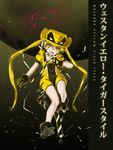  black_gloves blonde_hair bodysuit commentary_request gloves hat highres mahou_shoujo_western_girls open_mouth seibu_kiyo sharpffffff shoes short_hair short_sleeves twintails yellow_eyes yellow_hat 
