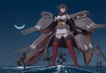  5girls cannon commentary_request crescent_moon head_only highres kantai_collection long_hair moon multiple_girls nagato_(kancolle) nevada_(kancolle) operation_crossroads prinz_eugen_(kancolle) red_thighhighs rigging sakawa_(kancolle) saratoga_(kancolle) silhouette solo_focus standing thighhighs tsun'ichi_(tsun1) water 