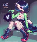 2026 absurd_res alternative_fashion band-aid bandage bandeau big_breasts black_bandeau black_bottomwear black_clothing black_fingernails black_hair black_nails black_skirt black_topwear boots bottomwear breasts clothed clothed_female clothed_humanoid clothing collar colored_nails english_text female fingernails fishnet_clothing fishnet_legwear fishnet_topwear footwear gardevoir generation_3_pokemon goth green_body hair hi_res high_heeled_boots high_heels humanoid legwear multicolored_body nails nintendo pink_eyes pokemon pokemon_(species) shoes skirt solo supersatanson text topwear two_tone_body url white_body