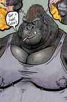 anal anal_penetration anthro ape bear big_dom_small_sub cigarette cum dialogue dramamine ear_piercing facial_piercing gorilla hi_res male male/male mammal musclegut muscular pecs penetration penis piercing primate size_difference slightly_chubby smoking 