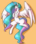  2017 anus clitoris equine feathered_wings feathers female feral friendship_is_magic fur hair horn looking_at_viewer mammal multicolored_hair multicolored_tail my_little_pony orange_background princess princess_celestia_(mlp) purple_eyes pussy royalty simple_background smile solo spread_wings whatsapokemon white_fur winged_unicorn wings 
